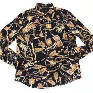 Denim & Flower Mens Long Sleeve Shirt XL Cotton Black Printed